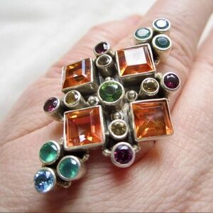 vintage 1990s multi-stone ring by Nicky Butler, size 7.25 ... citrine, emerald
